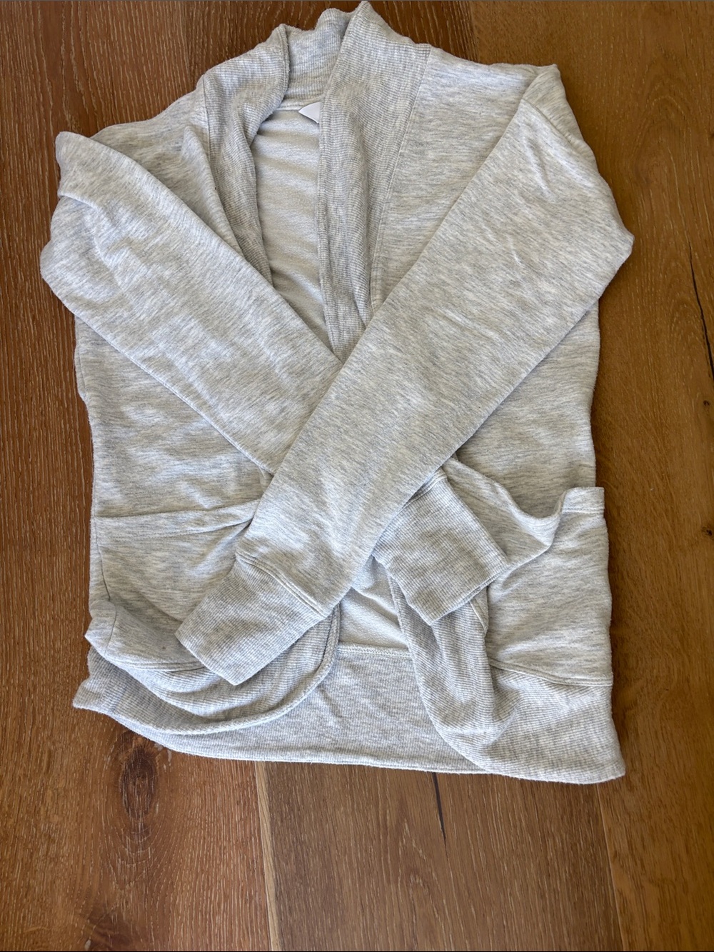 Athleta Heather Light Gray Open-Front Cardigan with Pockets